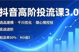 (16926期)抖音带货高阶投流3.0课,选品建模、千川优化、随心推控投,实战进阶,实现起品率50%,ROI超5