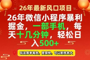 （17517期）26年微信小程序最暴利玩法，每天十几分钟，稳稳日入500+