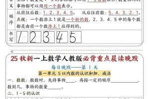 25秋新一上数学必背重点晨读晚默（人教版14页）