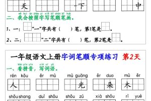 一上语文【字词笔顺专项小纸条40天】