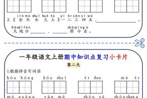一年级上语文期中知识点复习小卡片