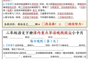 二年级语文下册期末复习课内重点早读晚默拔尖小卡片15页