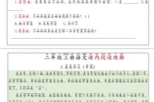二年级上语文期末《课内阅读理解》专项练习