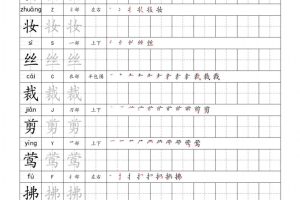 二年级下语文识字表字帖