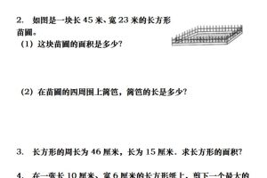 三下数学长方形、正方形解决问题专项训练（应用题）