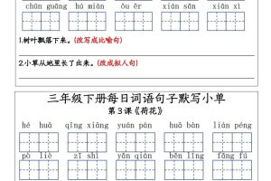 【默写】三下语文每日词语句子默写小单9页