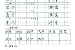 三下语文每日实用练习字体（习字格+方格+章法练习字帖50页